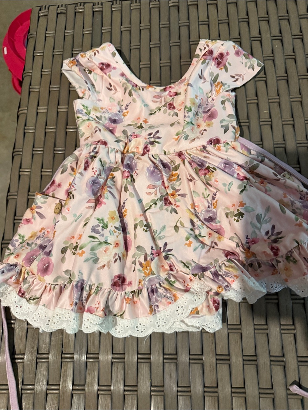 cheeky plum Pink Floral Lace-Trim Dress for Girls